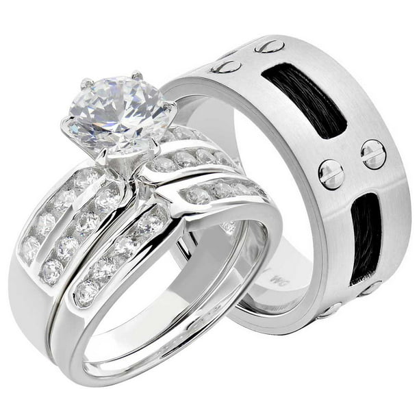 Chic Women White Sapphire Silver Ring Set Wedding Engagement Jewelry Gift Sz5-11 
